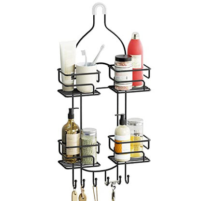 SRIWATANA Shower Caddy Hanging, Shower Organizer with Razor Hooks, Black | Rustproof Shower Rack, No Drilling Shelves Over Shower Head, Anti-Swing Scution Install, Bathroom Holder for Sponge Loofah - color: Black