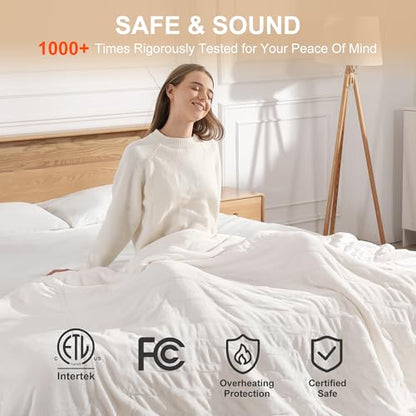 Heated Blanket White Heated Throw Blanket 50X60 Ultra Warm Electric Blanket - color: Cream, size: Throw 50" x 60"