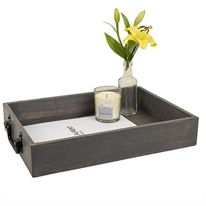 GoCraft Handmade Wooden Tray with Metal Handles – 15" x 11" x 2.5" Decorative Serving Tray in Grey Washed Finish – Versatile Tray for Breakfast in Bed, Lunch, Dinner, Appetizers, Coffee Table
