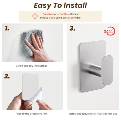 Large Heavy Duty Wall Hooks - 26lb Max, Stainless Steel Adhesive Towel Hooks for Hanging Towel, Coat, Robe, Hat, Sticky Towel Holder for Wall Mount in Bathroom, Shower, Kitchen(Silver, 4 Pack) - color: Silver-4
