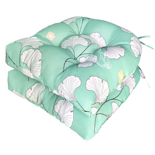 Gnostik Waterproof Outdoor Chair Cushions Set of 2, 18.6"X18.6" U Shaped Seat Cushions, Patio Furniture Cushion for Porch Lawn Chairs, Ginkgo Leaf - color: Ginkgo Leaf