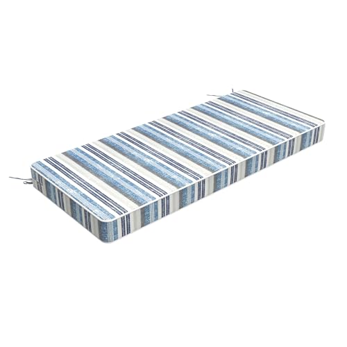 LVTXIII Bench Cushion with Ties, 42x18 Inch Water-Repellent Patio Furniture Cushion, 3" Thick Foam Pad for Outdoor Indoor Window Seat, Porch Swing, Loveseat, Stripe Layered Blue - color: Stripe Layered Blue, size: 42"x18"x3"
