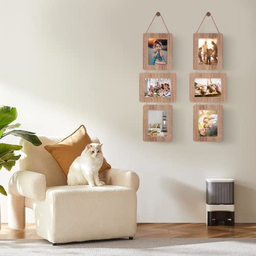 5x7 Collage Picture Frame, 3 Opening, Rustic Wood, Weathered Brown | Wall-Mounted Hanging Design, Displays 4x6 Photos with Mat or 5x7 Photos Without Mat, Three-Opening Layout - color: Weathered Brown, size: 3 Opening