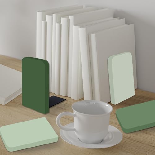 FYSUIMU 6Pcs Boho Sage Green Wood Bookends Gradient Green Wooden Book Stands Rustic Non Skid Book Stoppers for Heavy Books Home Office Library