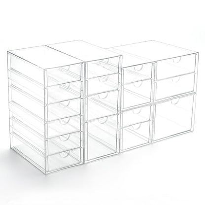 Prsildan 17 Drawers Teacher Toolbox Office Supply Organizer, Set of 4 | Clear Acrylic, Pull Out, Craft Desk Art Supply Accessories Vanity Countertop Bathroom Kitchen Cabinet Makeup Storage - size: 17 Drawers