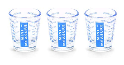 Kolder Mini Measure Heavy Glass, 20-Incremental Measurements Multi-Purpose Liquid and Dry Measuring Shot Glass, Blue, Set of 3 - color: Blue, size: Set of 3