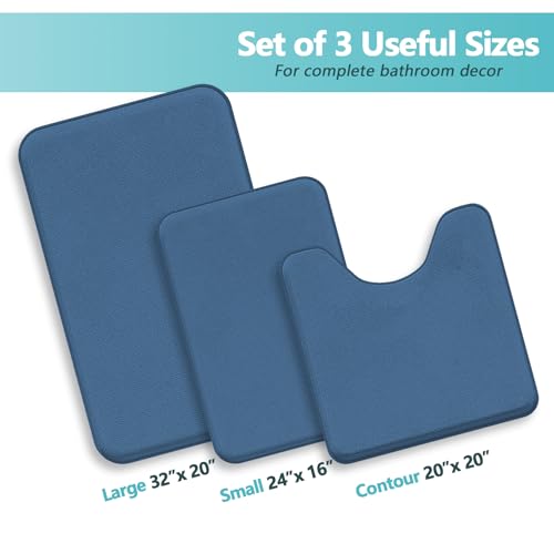 RUN HELIX Bathroom Rugs Sets 3 Piece, Soft Absorbent Memory Foam Bath Mats Set, Dry Fast Bath Mat, Machine Washable Bath Rug Set for Bathroom （Misty Blue） - color: Misty Blue