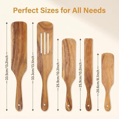 Wooden Spurtle Set As Seen On TV, AOOSY 5 Pcs Acacia Wood Spatula | Kitchen Tools Utensil Set,Heat Resistant Non Stick Wood Cookware, Wood Spatula for Stirring,Sourdough - size: 5 Pcs Wooden Spurtle