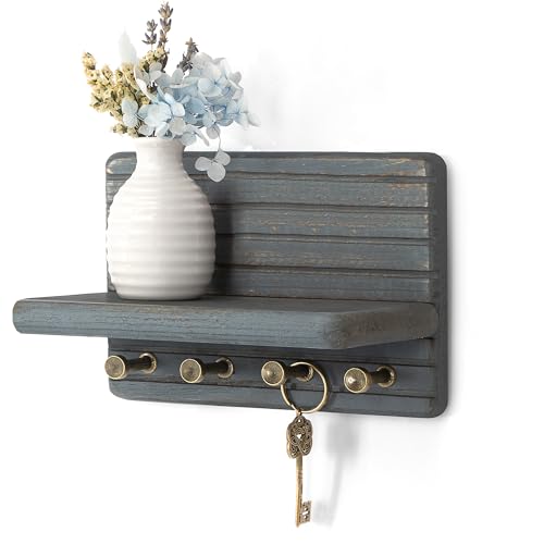 Rebee Vision Key Holder Wall Mount with Shelf for Entryway, Royal Blue | Pine Wood, Key Holder for Wall, Mail Organizer, Room Decor, Compact Storage Accent, Home Essentials for Home Improvement - color: Royalblue, size: Small-7inch