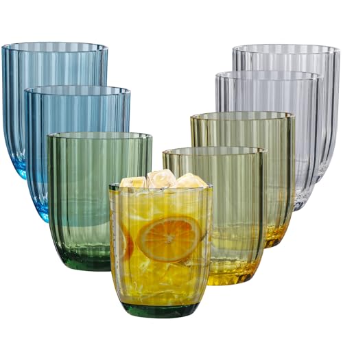 Acrylic Clear Highball Plastic Cups | Plastic Reusable Tumblers 15oz (Set of 8) | Stackable | BPA-free Tumblers | Shatterproof | Top-rack Dishwasher Safe - color: Multicolor, size: 15 Ounces