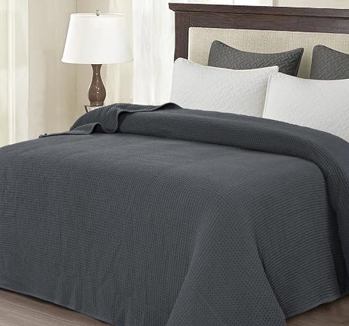 100% Cotton Waffle Weave Blanket, Queen Size 90 x 90 Inches, 300 GSM Lightweight Breathable Cooling Bed Blanket for Summer & All Season, Soft Woven Blanket, Grey - color: Grey, size: 90x90-Queen