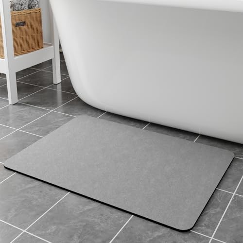 Bath Rugs 32x17-Diatomaceous Earth Stone Bath Mats for Bathroom,Grey | Quick Dry Absorbing Diatomite Bathroom Rugs Rubber Non Slip Thin Bathroom Mat Fit Under Door, Bath Mats for Bathroom Floors - color: Grey, size: 1'5" x 2'8" (Rectangular)