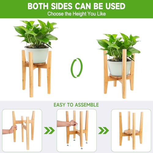 Adjustable Plant Stand with Tray,Indoor Wood Plant Stand Fit 8'' to 12'' Planter,Mid Century Modern Flower Pot Holder Rack(Plant and Pot Not Included) - color: Natural, size: 1 PACK