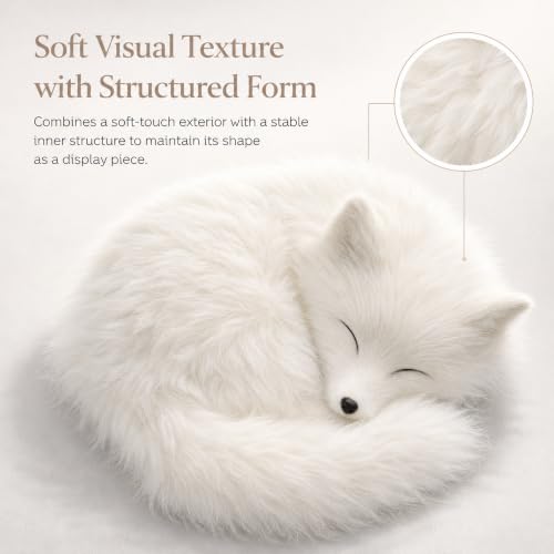 Realistic White Fox Figurine, Soft Faux Fur Sleeping Fox Shelf Decor Gift