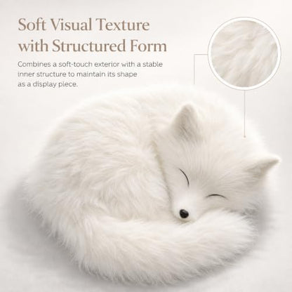 Realistic White Fox Figurine, Soft Faux Fur Sleeping Fox Shelf Decor Gift