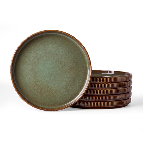 famiware Star 10/8 inches Salad Plates Set for 6, Oak | Fine Stoneware Kitchen Plates for Salad, Dessert, Double Reactive Glaze, Microwave Dishwasher Safe, Lead-free, Cadmium-free - color: Oak, size: 8"(6pcs)ST