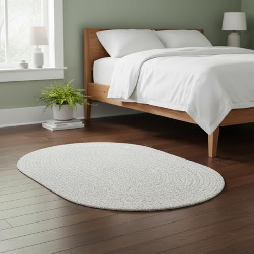 Super Area Rugs Farmhouse Braided Rug Cotton Kitchen Reversible Carpet, Gray & White, 2' X 3' Oval - color: Gray & White, size: 2' x 3' (Oval)