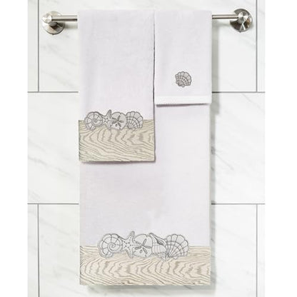 Seaside 4-Piece Luxury Towel Set, Sparkling Seashell Applique, Plush Turkish Cotton, Durable & Quick Dry, Nautical Bath Ensemble, 2 Bath 2 Hand Towels, Silver - color: Silver, size: 2 Pcs Bath 2 Pcs Hand Towel