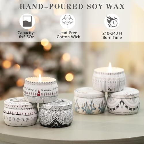Candle Set for Women Gift, Scented Candles, 6 Pack Large Natural Soy Wax Candles in Tins, Stress Relief Gifts for Women, Aromatherapy Candle, 5.7oz Each, 30-35 Hr Burn, Ideal Gifts for Mom Birthday - size: Large 6-Candle Set (Boho)