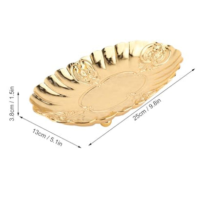Emoshayoga Metal Oval Tray, Decorative Footed Golden Serving Platter for Multipurpose Home Restaurant Wedding Banquet Fruit Nuts Snake Use (L) - size: 9.8" x 7.1" x 2"