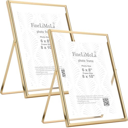 Gold 8x10 Floating Picture Frame 2 Pack,For Photo Sizes(4x6'',5x7'',6x8'') Adjustable Tabletop/Shelf Floating Frame 5x7'',Classy Gift Choice for Wedding,Christmas,Home or Office Decor - size: 8x10''(2PK)