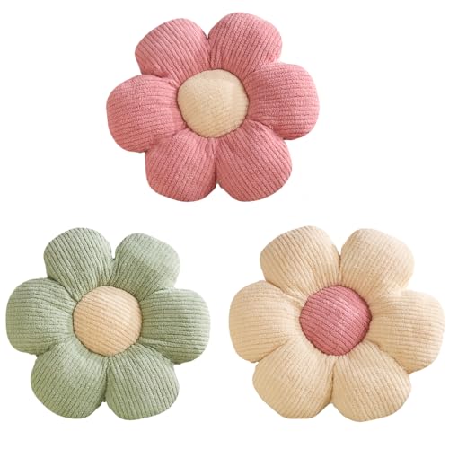 XIAIJIA 3PCS Flower Pillow, Daisy Throw Pillows, Flower Cushion 15.7 Inch | Decorative pillows, cute flower shaped pillow, flower pillows for bed, floral cushions, decor for bedroom, couch, sofa - color: 3 Pcs-1, size: 15.7 Inch