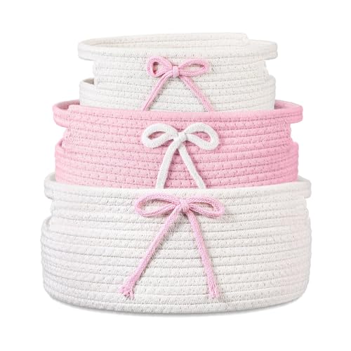 Storage Basket Collection Set with Elegant Bowknot Accent Home Decoration Organization Supplies Interlaced Storage Basket - color: A