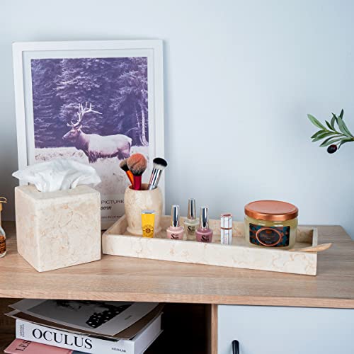 Creative Home Natural Java Marble Tray Handcrafted Stone Organizer for Bathroom Vanity Office Entryway Not Plastic Elegant Catchall for Skincare Jewelry Stationery, 6.5 x 16.5 x 1.5 H Inch - size: 6.5" x 16.5" x 1.5", style: Organizer Tray