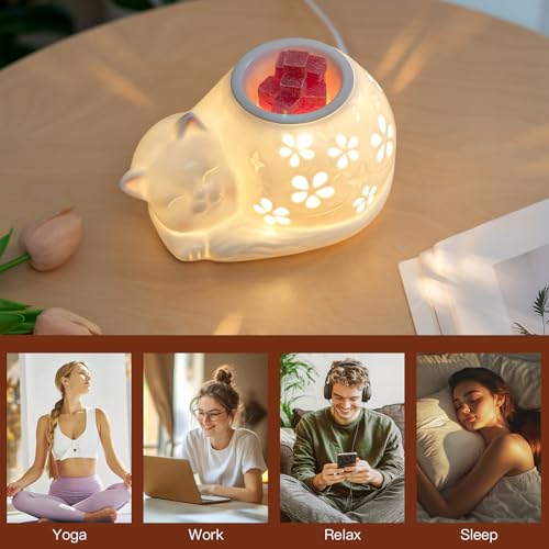 Wax Melt Warmer Cat, Electric Wax Burner | with 2 Bulbs, Cute Decor for Home, Bedroom, Birthday Gifts for Women, Mom