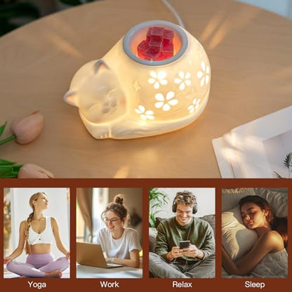 Wax Melt Warmer Cat, Electric Wax Burner | with 2 Bulbs, Cute Decor for Home, Bedroom, Birthday Gifts for Women, Mom