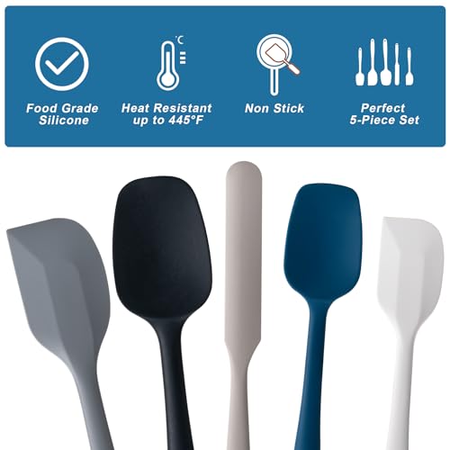 Silicone Spatula Set,5 Piece Food Grade Rubber Spatulas,Multicolor2 | Spatulas Silicone Heat Resistant for Baking,Cooking,and Mixing High Heat Resistant Non Stick Dishwasher Safe BPA-Free - color: Multicolor2