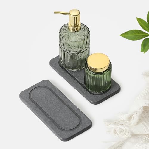 2Pack Diatomite Stone Coasters Water Absorbing Sink Tray for Kitchen & Bathroom Counter, Quick Dry Soap Dish Vanity Caddy, Dispenser Sponge Holder Space Organizer, Dark Gray - 8"x 3.8" - color: 2 Pack - Charcoal - 8"x 3.8"