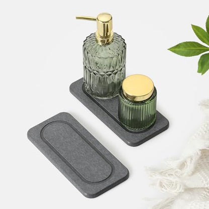 2Pack Diatomite Stone Coasters Water Absorbing Sink Tray for Kitchen & Bathroom Counter, Quick Dry Soap Dish Vanity Caddy, Dispenser Sponge Holder Space Organizer, Dark Gray - 8"x 3.8" - color: 2 Pack - Charcoal - 8"x 3.8"