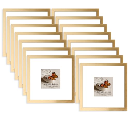Memory Island 8x8 with 4x4 Photo Frames for Wall and Tabletop Display, 8 by 8 Gold Picture Frames with HD Plexiglass, Set of 15 - color: Gold, size: 8x8"