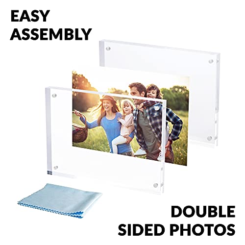 SimbaLux Magnetic Acrylic Picture Photo Frame 5x7 inches Clear Edge, 3 Pack | Clear Glass Like, Double Sided Frameless Desktop Floating Display, Free Standing, Easy to Change - size: 5" x 7" 3-Pack