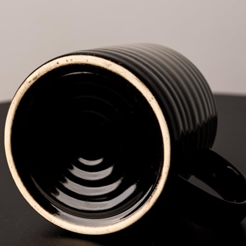 15.5oz Large Heavyweight Ceramic Mug, Reactive (Grey-Black) | 15.5oz Medium-Large, Heavy Weighted Stoneware, Reactive Transmutation Glaze, Microwave & Dishwasher Safe, Gift Box - color: Grey Black