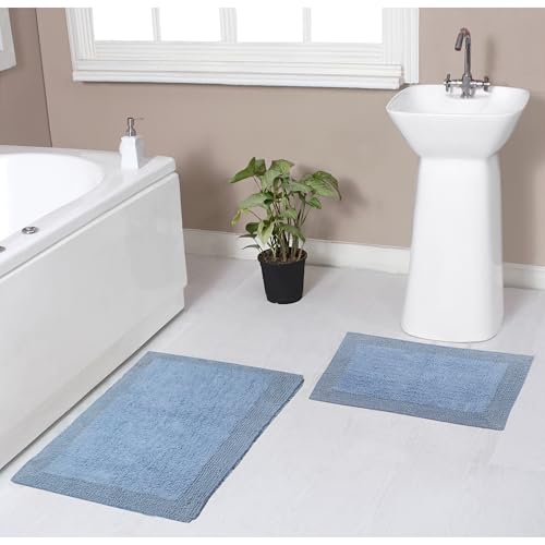 Home Weavers Luxury Collection 100% Cotton Reversible Bathroom Rugs Set, Washable Rug, Soft Cotton Extra Soft and Absorbent Bath Rug, Kitchen Mat, 2 Piece Set(S+M), Blue - color: Blue, size: 2 Piece Set(S+M)