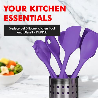 Chef Craft Premium Silicone Kitchen Tool and Utensil Set, 5 Piece, Purple - color: Purple, size: 5 Piece Set