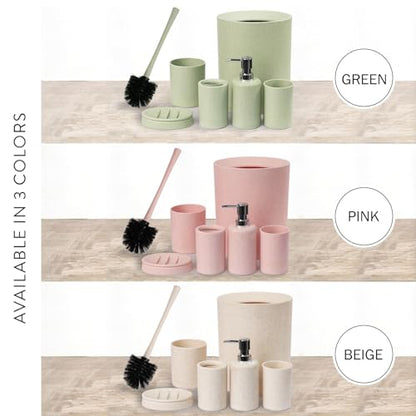 CERBIOR Bathroom Accessories Set 6 Piece Wheat Straw Bath Ensemble,Pink | Includes Soap Dispenser,Tooth Brush Holder,Toothbrush Cup, Soap Dish for Decorative Countertop and Housewarming Gift - style: Pink