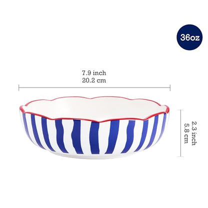 Bico Ocean Wonders Scalloped Pasta Bowls, 36oz Salad Bowl Set of 4, Large Ceramic Serving Dinner Bowls for Soup and Cereal, Microwave and Dishwasher Safe, Gift for Housewarming and Holiday - color: Ocean Creatures