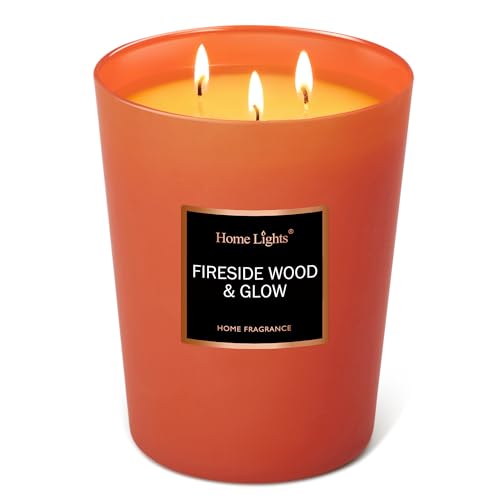 HomeLights Scented Candles - Large Jar Aromatherapy, Natural Soy Wax, 130 Hour Long Burning, Fireside Wood & Glow - color: Fireside Wood & Glow