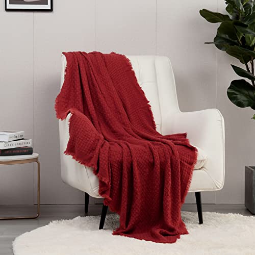 CREVENT Farmhouse Knit Throw Blanket for Couch Sofa Chair Bed Home Decoration, Soft Warm Cozy Light Weight for Spring Summer Fall (50''X60'' Christmas Red) - color: Christmas Red