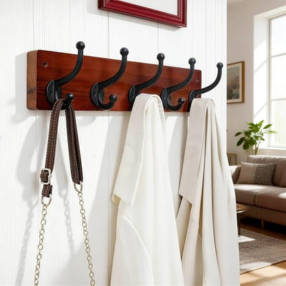 WEBI Rustic Coat Rack Wall Mount,5 Cast Iron Coat Hooks Wall Mounted,Heavy Duty Wood Wall Coat Hanger Hooks for Hanging Coats,Jacket,Clothes,Backpack,Farmhouse,Cherry - color: Cherry, size: 17 Inch