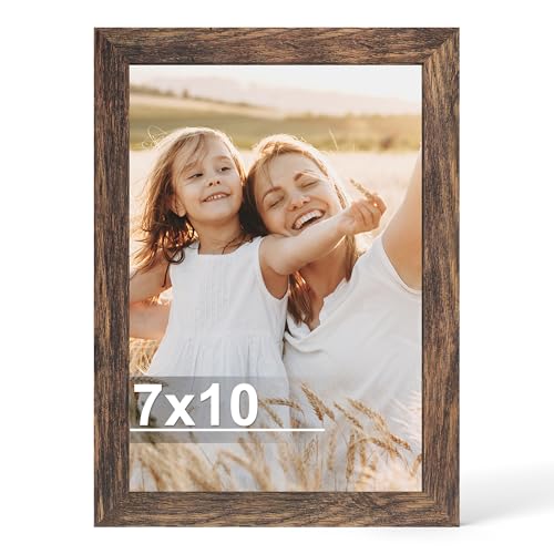 Hongkee 7x10 Picture Frame with Real Glass Wood Frame(Rustic Brown, 1 Pack) | Fits 7 x 10 Photos for Wall or Tabletop Display - Includes Easel Back, Vertical Hang - Ideal for Home, Office - color: Rustic Brown, size: 7X10 in