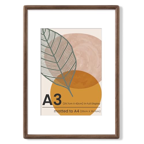 A3 Walnut Frame - Rounded Corner A3 Picture Frame Matted to A4 - USA-Sourced Walnut Wood Picture Frame with Tempered Glass for Wall Mount Display - color: Walnut, size: A3 - 1P