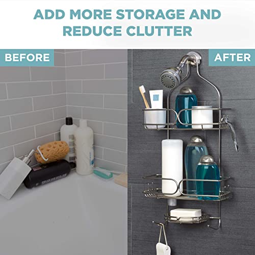 Zenna Home Shower Caddy Hanging Bathroom Organizer, Stainless Steel Shower Rack with 2 Shelves and Built in Hooks, Rustproof Over Shower Head Storage System, Stainless Steel - style: 2-Shelf Caddy