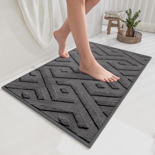 Bathroom Rugs Thin Non Slip Bath Mat for Bathroom Gery 24"x36" | Quick Dry Absorbent Washable Rubber Backing Bath Rug Shower Mat Bathroom Floor Mat For Sink Bathtub Beside Shower Entrance - color: Black-c, size: 24"x36"