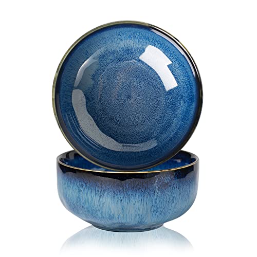 Serving Bowls - 22 Ounce Bowls Set - Ceramic Bowl Set of 2-5.75 inch for Salad, Soup,Cereal Bowls for Kitchen - color: Royal Blue, size: 22 Ounces