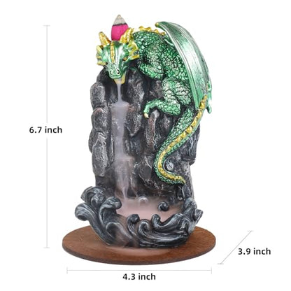 Dragon Backflow Incense Holder Waterfall Incense Burner, with 100 Backflow Incense Cones,1 Mat,1 Tweezers，Aromatherapy Ornamental for Home Office Yoga （Green Dragon） - color: Green