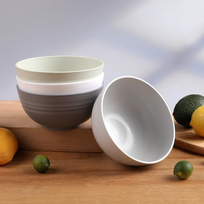 12 Pcs Unbreakable Cereal Bowls Set, 26 Oz Wheat Straw Bowls Set, Microwave & Dishwasher Safe Bowls for Kitchen, Reusable Plastic Bowls for Soup, BPA Free, White (NON-CERAMIC‌) - color: White